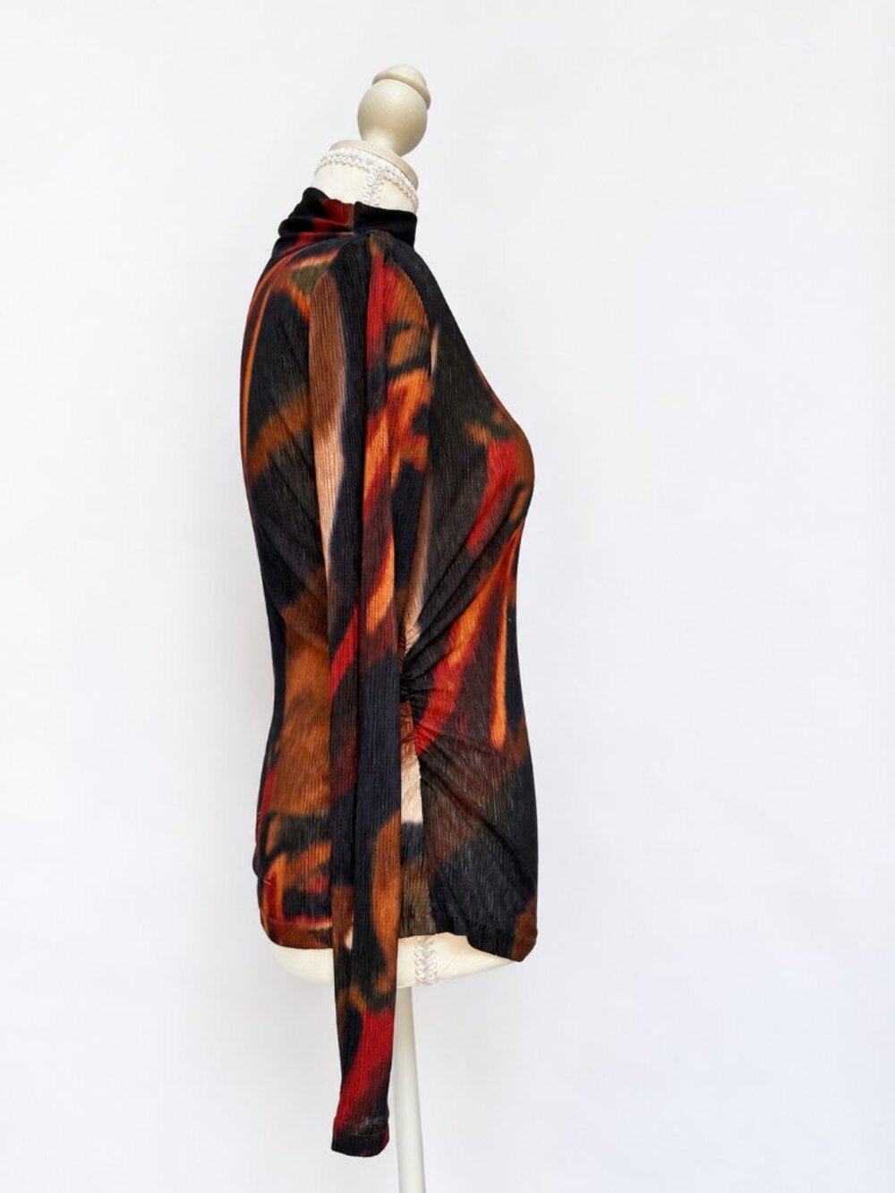 Abstract Print Ruched Mock Neck Top – Small - Picture 2 of 4